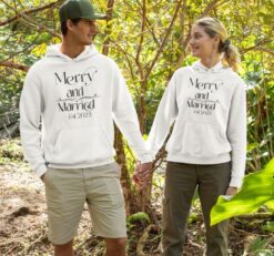 Merry & Married Custom Est Matching Set: Christmas Outfit for Bride and Groom